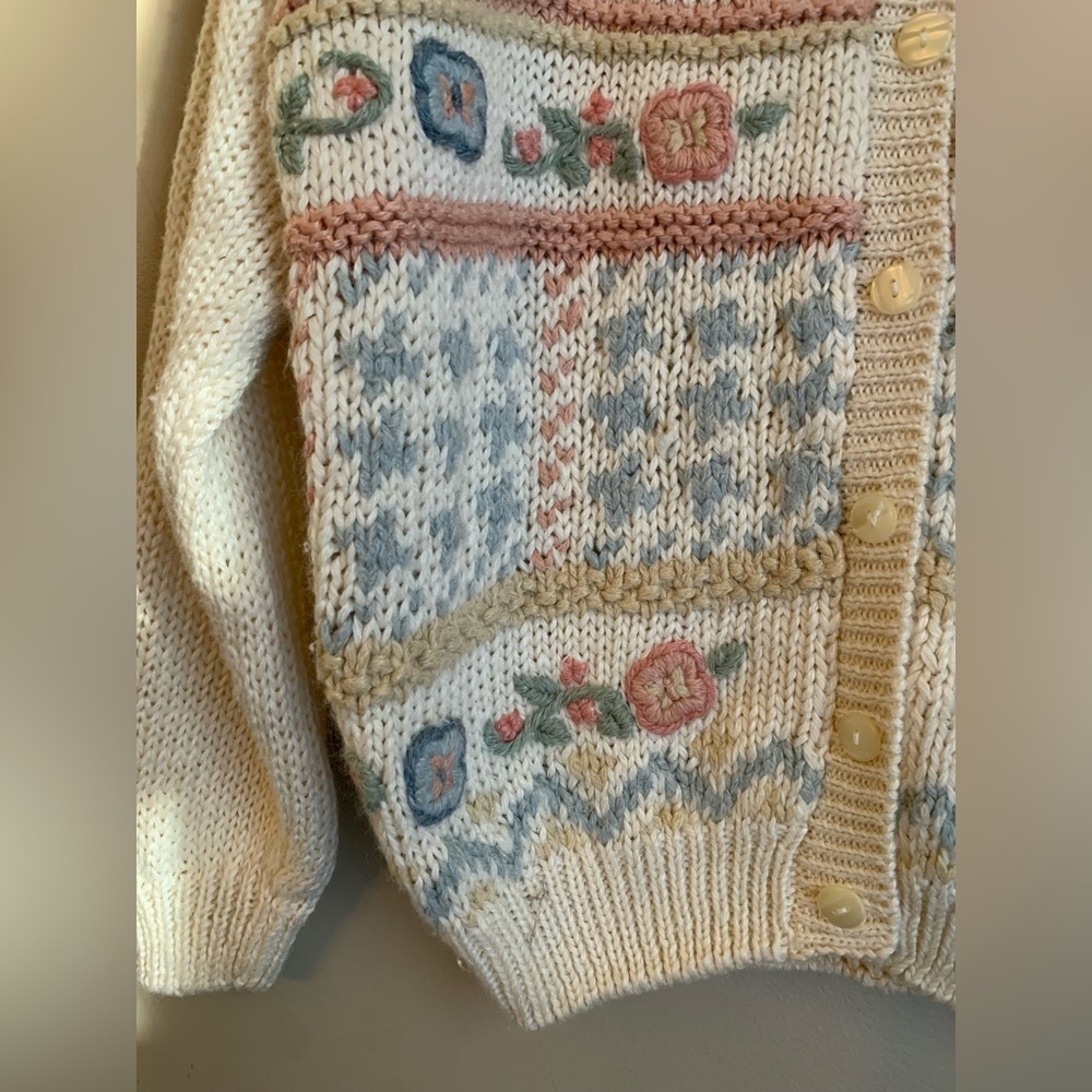 Cricket Lane Floral Cardigan Granny Cottage Core Size Large 3d Sweater Vintage - Picture 5 of 7